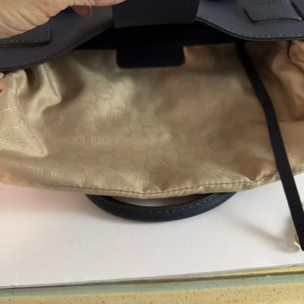 Michael Kors Navy Saffiano Leather Gold Hardware Hamilton Medium Satchel